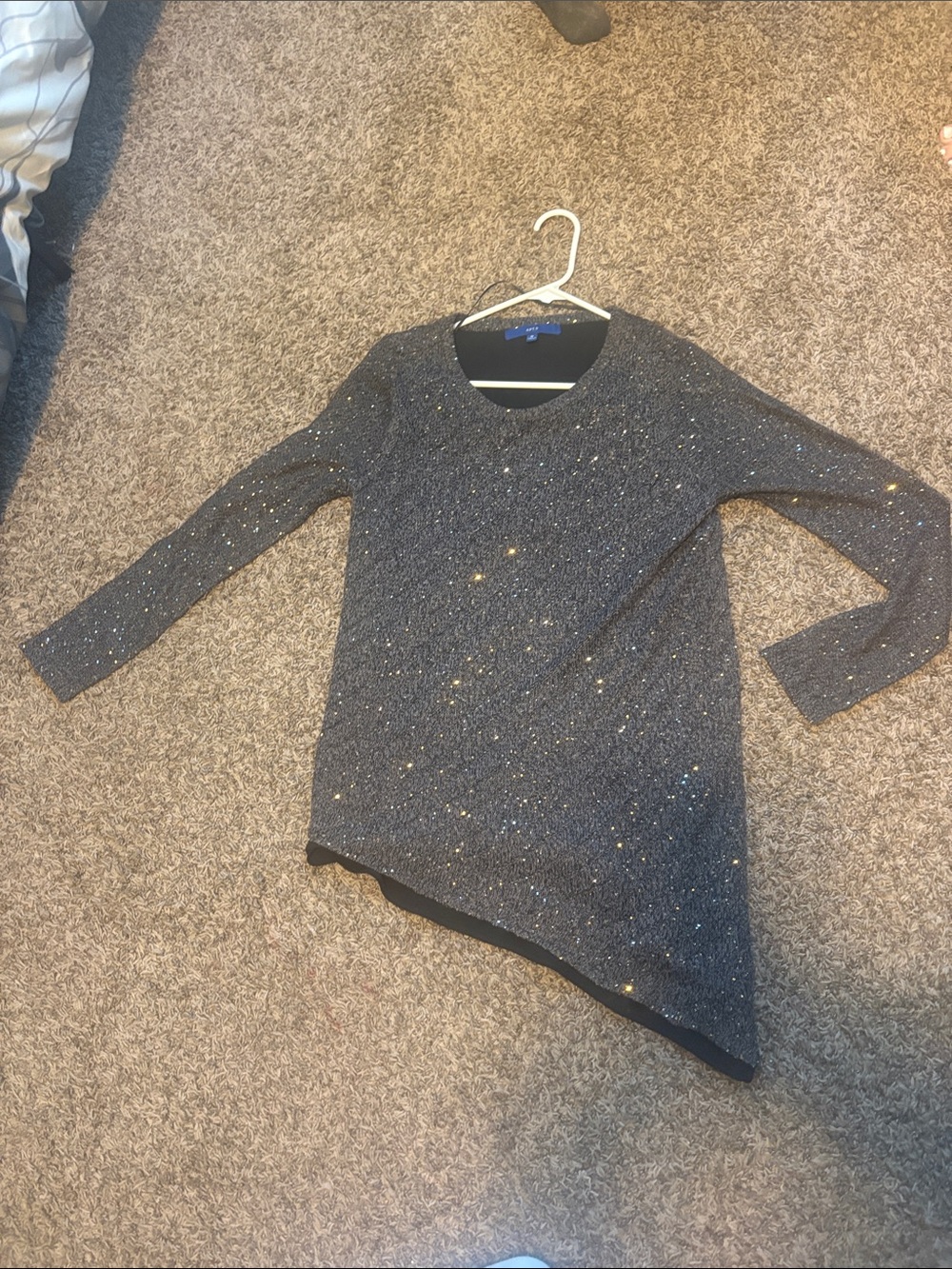Apt. 9 Black Sparkle Asymmetric Hem Sweater